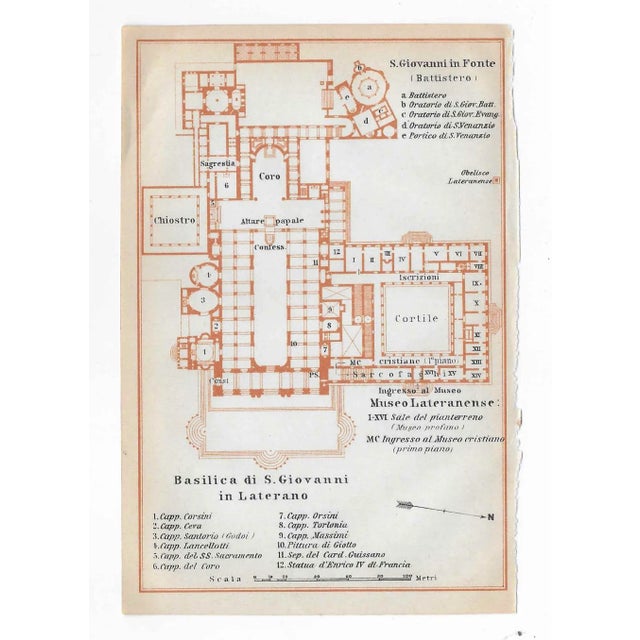 Antique map Basilica di San Giovanni in Laterano (Cathedral of the Most Holy Savior and of Saints John the Baptist and...