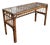 1970s Burnt Bamboo Console Table With Glass Top and Open Lattice Shelf For Sale