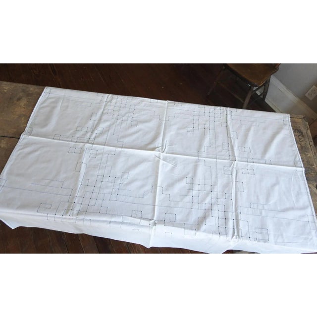 Textile Vintage White and Pale Blue Openwork Luncheon Tablecloth and Napkins For Sale - Image 7 of 10