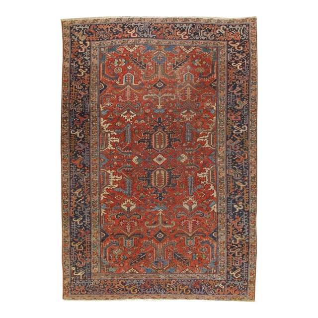 Vintage Shabby Chic Red Area Rug 7'4 X 10'8 For Sale