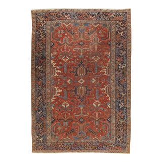 Vintage Shabby Chic Red Heriz Area Rug 7'4 X 10'8 For Sale