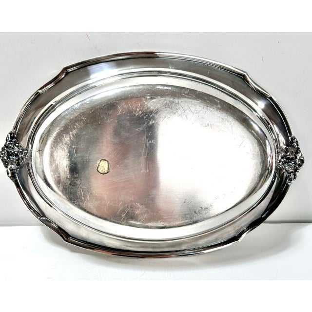Vintage Silver Plate Oval Serving Tray With Floral Handles – Art Deco Revival Barware by Wilcox For Sale - Image 9 of 12