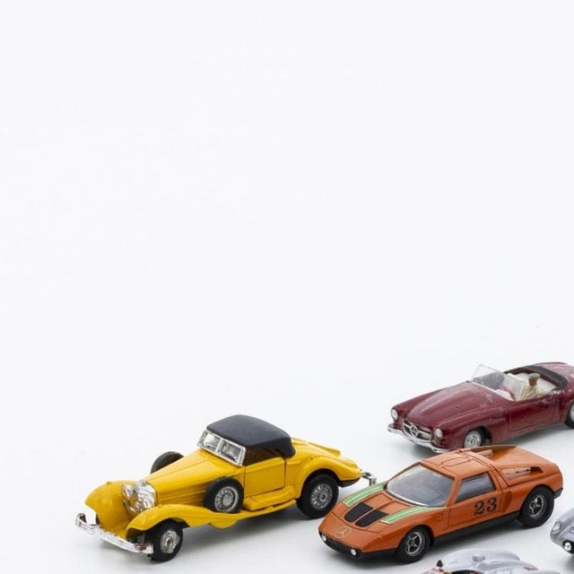 Toys - nine miniature mercedes cars. 20th century europe. Made of metal and other materials, comprising: mercedes sl 300,...