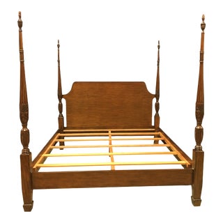 Leighton Hall King Size Rice-Carved Poster Bed - Showroom Sample For Sale