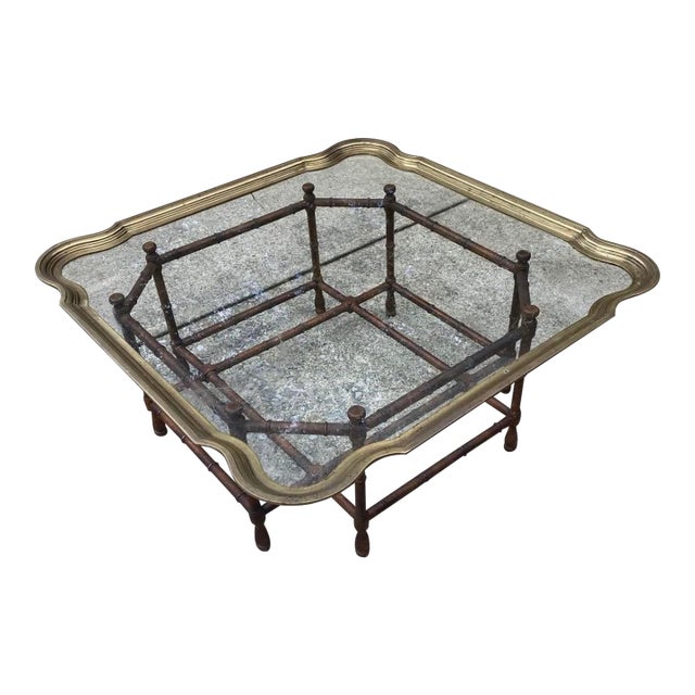 1970s Stately Bamboo, Brass Rim, Coffee Table For Sale