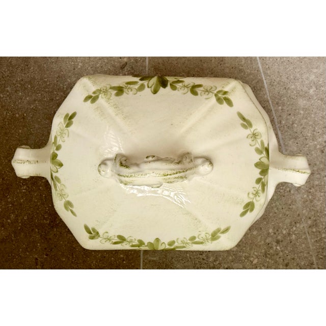 Soup Tureen and Lid in ‘Borgo Antico’ by Vietri of Italy, Olive Green Landscapes With Buildings Hand Painted an Off White Porcelain Ground For Sale - Image 10 of 12