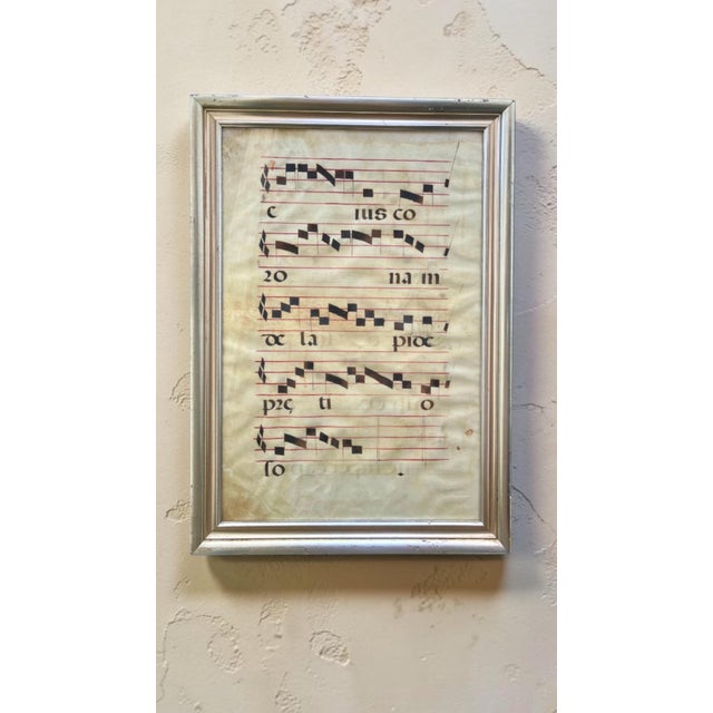 16th/17th Century Spanish Gregorian Chant Manuscript Leaf on Vellum in Glazed Silvergilt Frame. For Sale - Image 4 of 10