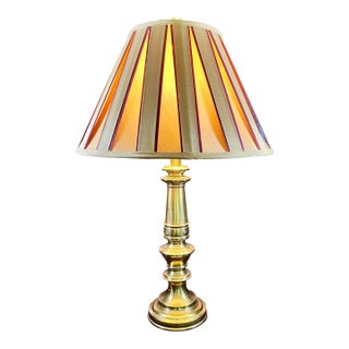 Vintage Traditional Stiffel Brass Lamp With Custom Shade For Sale