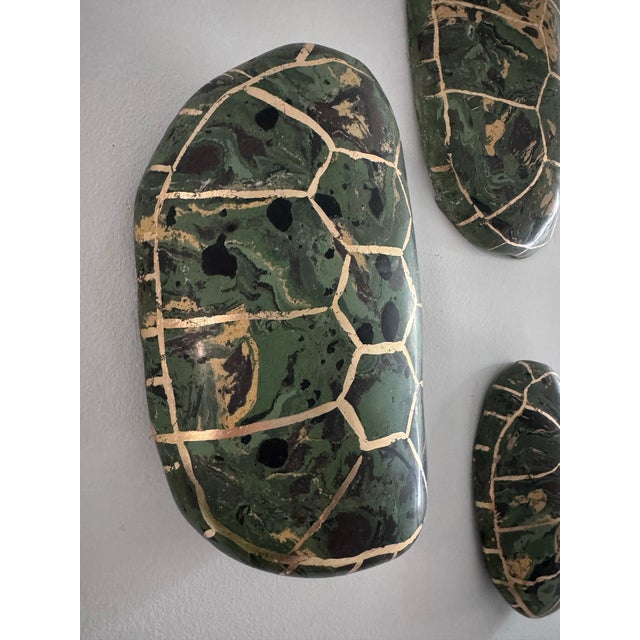 Set of 3 Handmade Scagliola Tortoise Shells in Malachite Design | Chairish