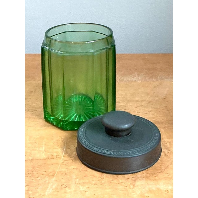 Vintage Octagonal Green Glass Canister For Sale In West Palm - Image 6 of 12