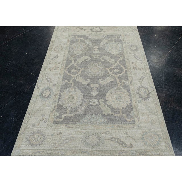 Turkish Oushak Rug Gray & Sage Handwoven Wool Rug 3'11" X 6'3" For Sale - Image 4 of 9
