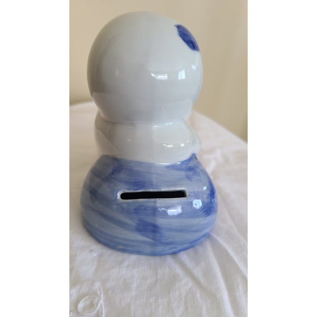 1980s Thai Blue & White Sleeping Boy Piggy Bank Figurine For Sale - Image 10 of 13