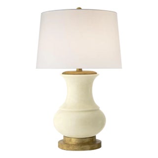 Chapman & Myers by Visual Comfort Signature Deauville Table Lamp in Tea Stain Porcelain with Linen Shade For Sale