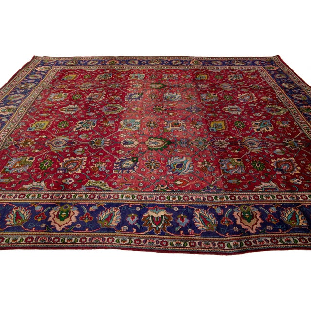 Vintage Tabriz Wool Rug in Red For Sale In New York - Image 6 of 8