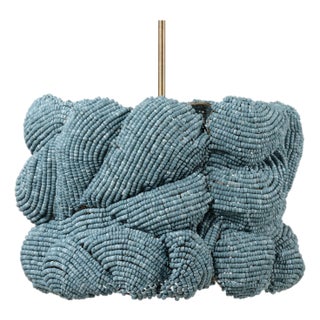 Jamie Young Small Anguilla Chandelier in Blue Wood Beads For Sale