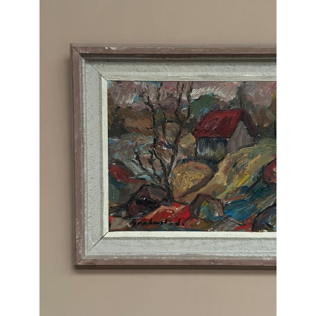 Nils Grahmstad, Cottage with a Red Roof, 1960s, Oil on Canvas For Sale - Image 10 of 18