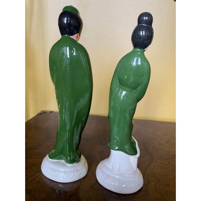1950s Mid-Century Modern Chinoiserie Statuaries in Green- Set of 2 For Sale - Image 10 of 15
