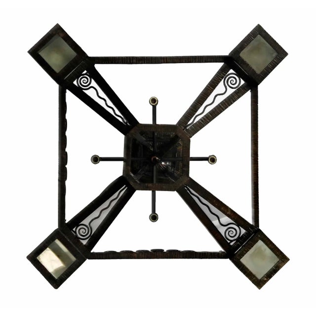 Antique Ceiling Pendant Light - French Art Deco Wrought Iron For Sale In New York - Image 6 of 7