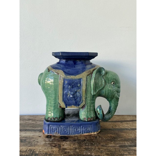 Mid 20th Century Vintage Glazed Ceramic Elephant Low Stool For Sale - Image 5 of 14