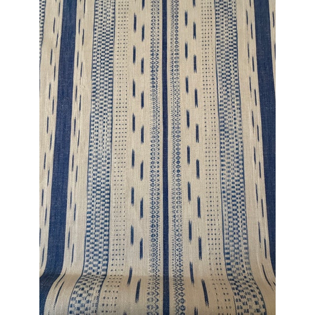 Schumacher Schumacher Mirza Ikat Stripe Blue on Natural Fabric 2 2/8 Yards For Sale - Image 4 of 5