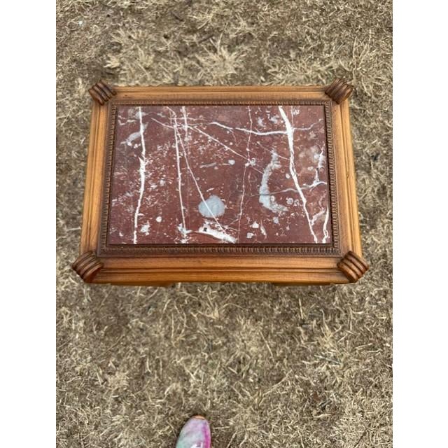 1940s Vintage French Art Deco Solid Walnut Marble Top Coffee Table or Side Table For Sale - Image 10 of 14