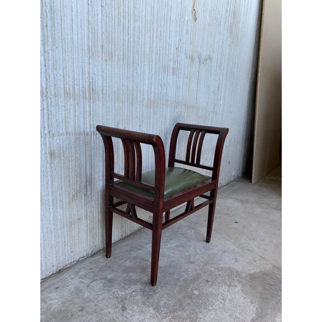 Mid 20th Century Set of Four Art Deco Stools in Walnut with Arms and Seat Leather For Sale - Image 6 of 18