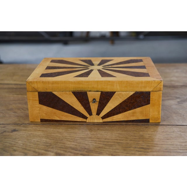 Wavy Sycamore and Burl Walnut Marquetry Box, 1970s For Sale - Image 6 of 9