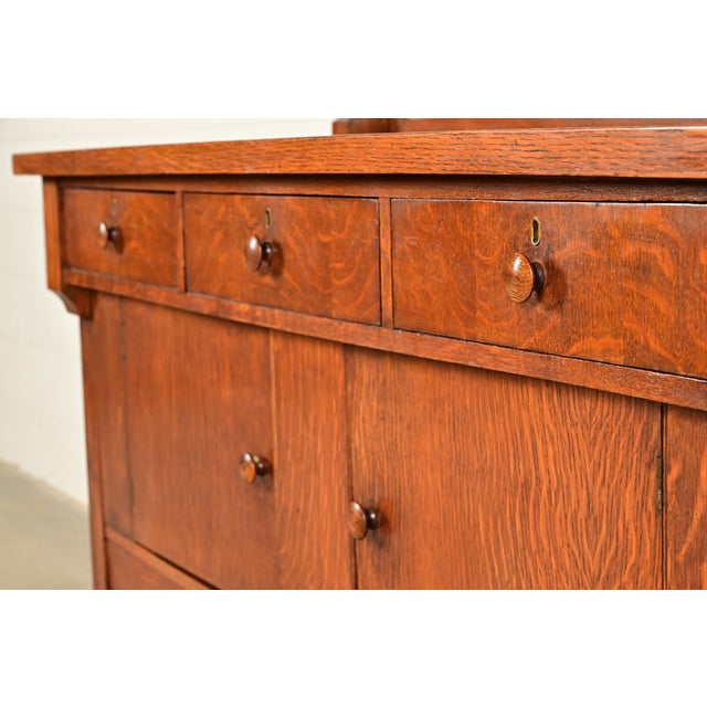 Stickley Brothers Style Antique Mission Tiger Oak Arts & Crafts Sideboard or Bar Cabinet, Circa 1910 For Sale - Image 12 of 18