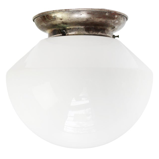 1920s Belgian White Opaline Glass Ceiling Lamp, 1920s For Sale - Image 5 of 5