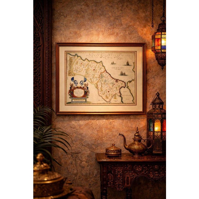 Gold Antique Hand-Colored Map of Morocco with Fez and Marrakesh from Blaeu, 1642 For Sale - Image 8 of 11