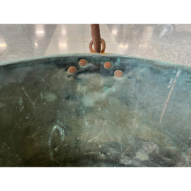 19th Century French Country Copper Cauldron With Verdigris Interior For Sale - Image 9 of 9