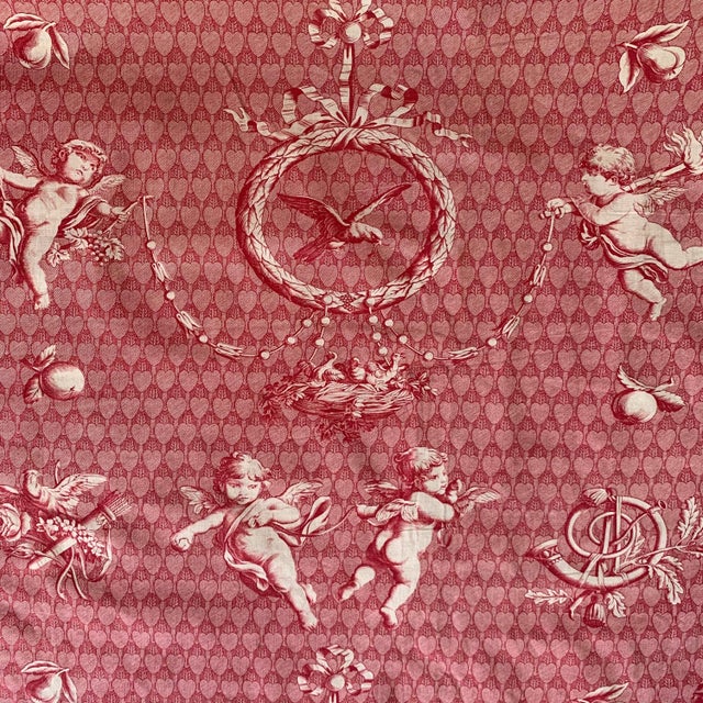 Antique French Toile 1808 Cupids And Medallions Toile De Jouy Fabric