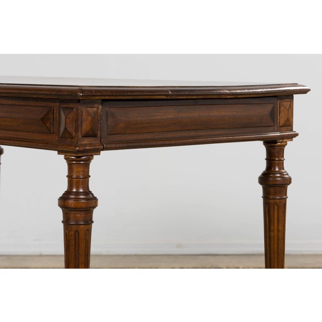 Brown Late 19th Century French Louis XVI Style Walnut Writing Table With Side Drawers For Sale - Image 8 of 18