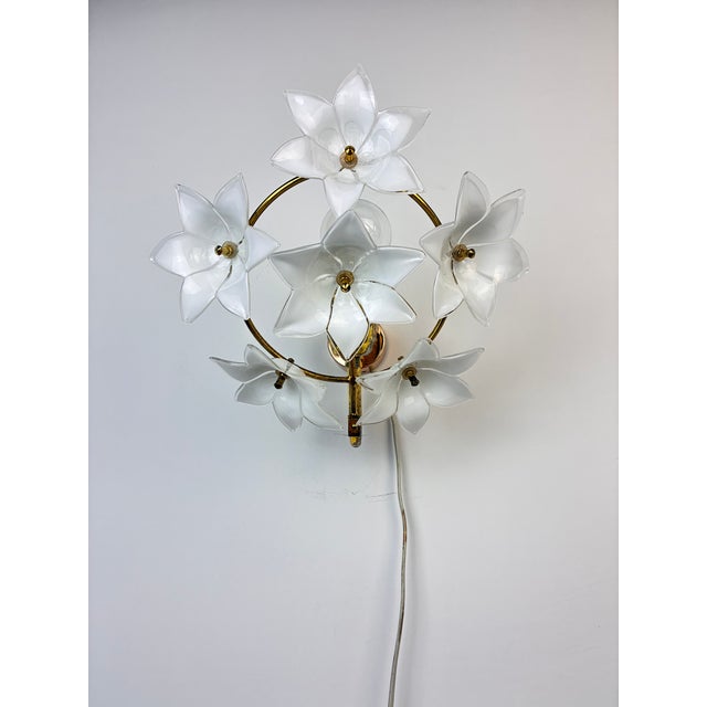 White Vintage Murano Style White Floral Wall Sconces - A Pair For Sale - Image 8 of 14