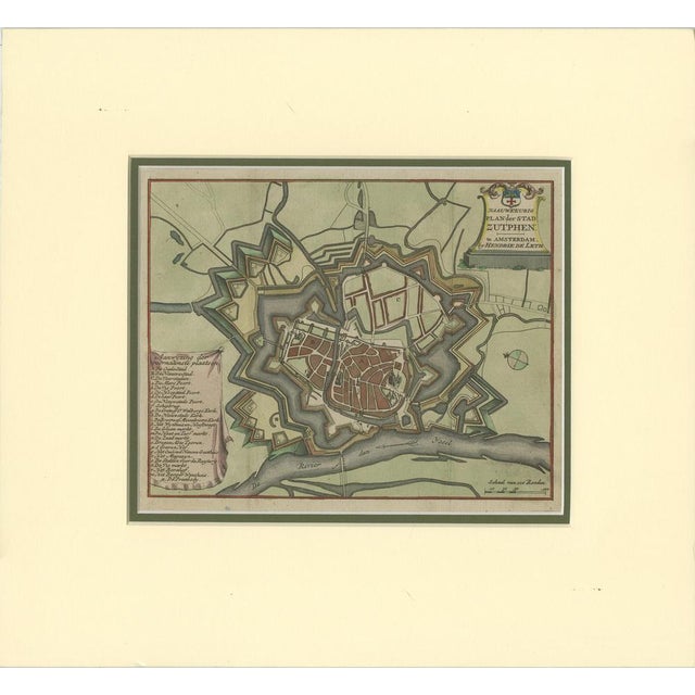 This hand-colored engraving, created by Hendrik de Leth and published around 1740, presents a detailed and precise plan of...