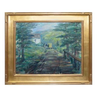 Mid Century Carmel Valley Figurative Landscape the Roadside Grocer by Edda Heath For Sale