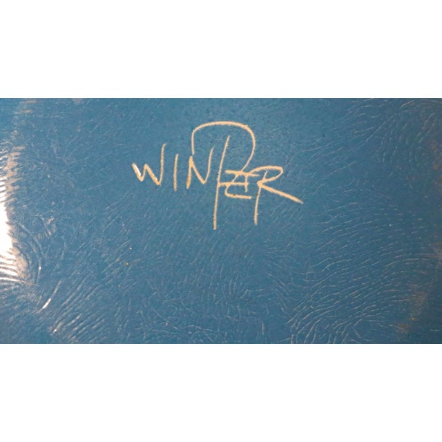 Handmade Pair of Thelma Winter Blue Enameled Decorative Art Collector Plates For Sale - Image 10 of 11
