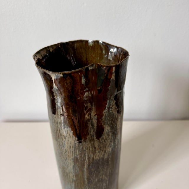 Brown Nathalee Paolinelli Studio Pottery Porcelain Vase With Glossy Glaze, Canada For Sale - Image 8 of 12