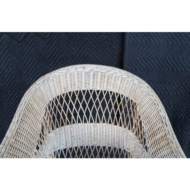 Early 20th Century Antique White Painted Wicker Boho Chic Cottage Farmhouse Patio Lounge Armchair For Sale - Image 5 of 14