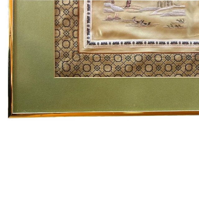 Japanese Antique Japanese Framed Embroidered Scene of Traditional Garden Life For Sale - Image 3 of 6