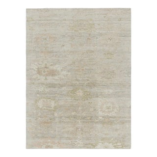 Rug & Kilim’s Oushak Style Rug in White, Beige and Gray With Floral Patterns For Sale
