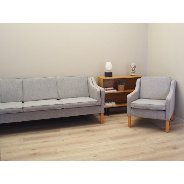 The armchair was made in the 1970s, Danish production. The structure is made of solid wood. Legs made of beech wood. Wood...