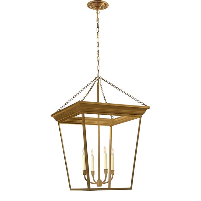 Chapman & Myers for Visual Comfort Signature Cornice Large Lantern in Hand-Rubbed Antique Brass For Sale