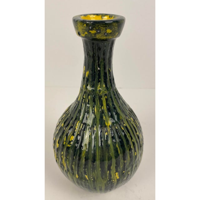 Italian 1960s Italian Mid-Century Handcrafted Green and Yellow Glass Vase For Sale - Image 3 of 8