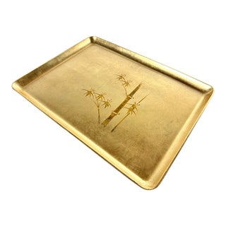 Vintage Gold Leaf Bamboo Motif Melamine Tray by Otagiri, Japan For Sale