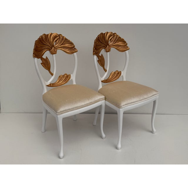 Hollywood Regency 1980s Set of Four Hollywood Regency Carved Lotus Chairs For Sale - Image 3 of 12