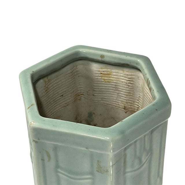 Add a classic Japanese touch to your decor scheme with this celadon hexagon-shaped vase with bamboo shoot motifs dating...