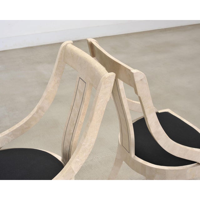 Metal Pair of Maitland Smith Attributed Tessellated Stone Gondola Chairs For Sale - Image 7 of 18
