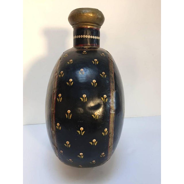 Vintage Indian Hand Painted Mughal Rajasthani Metal Water Vessel Vase. This stunning vintage Indian water vessel is a...