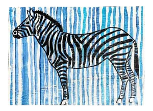 Blue and White Stripe Zebra Painting on Wood